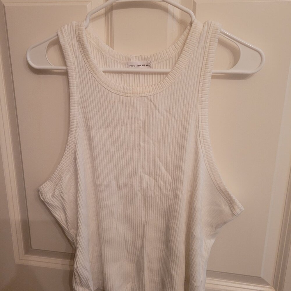 White Ribbed Semi Cropped Tank